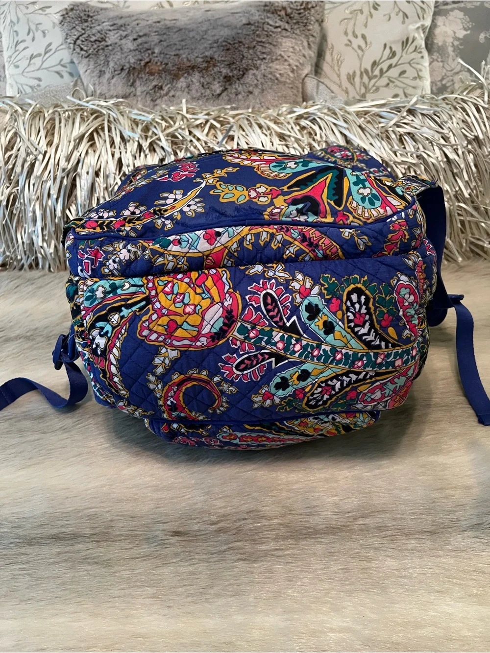 VERA BRADLEY Romantic Paisley 2018 Iconic XL Campus Backpack Blue Yellow Laptop
